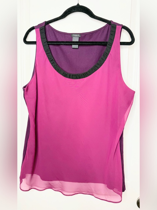 Ann Taylor Tops - Ann Taylor XL Pink Purple Colorblock Chiffon Tank Top Sleeveless Mixed Media